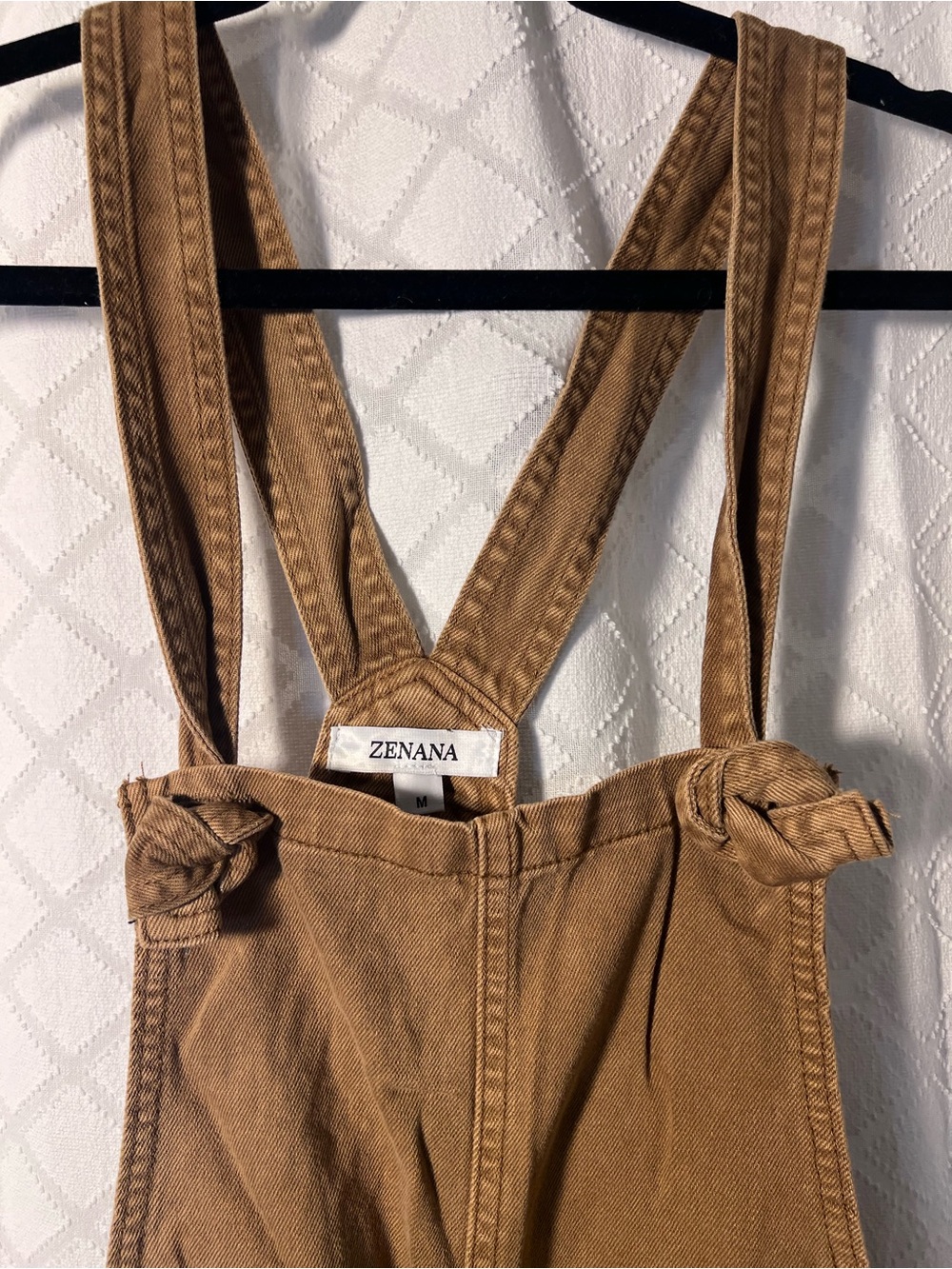 Zenana Outfitters Deep Camel Wide-Leg Women's Overalls knitted strap - Picture 6 of 11